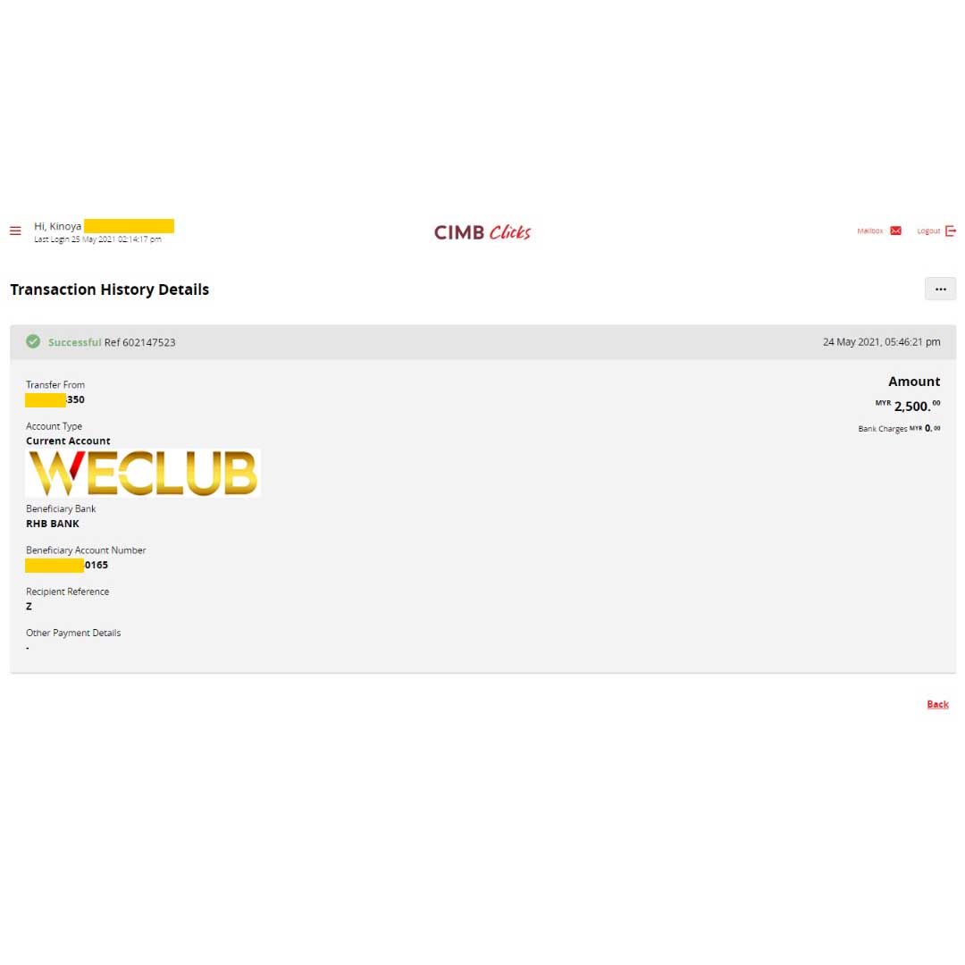 WeClub Trusted Online Casino Malaysia Payment Proof 6