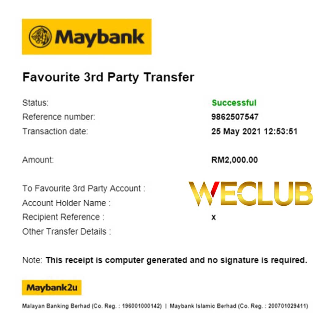 WeClub Trusted Online Casino Malaysia Payment Proof 1