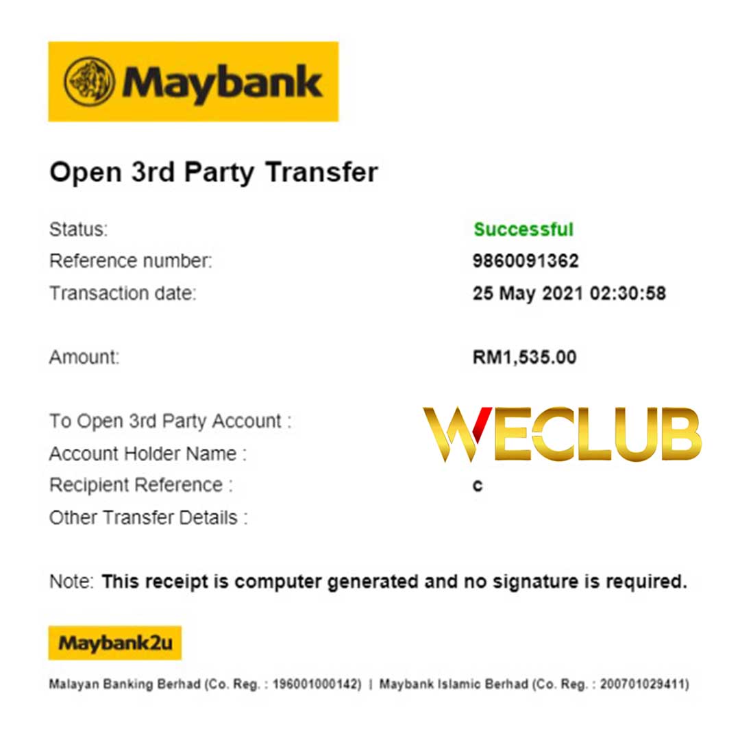 WeClub Trusted Online Casino Malaysia Payment Proof 2