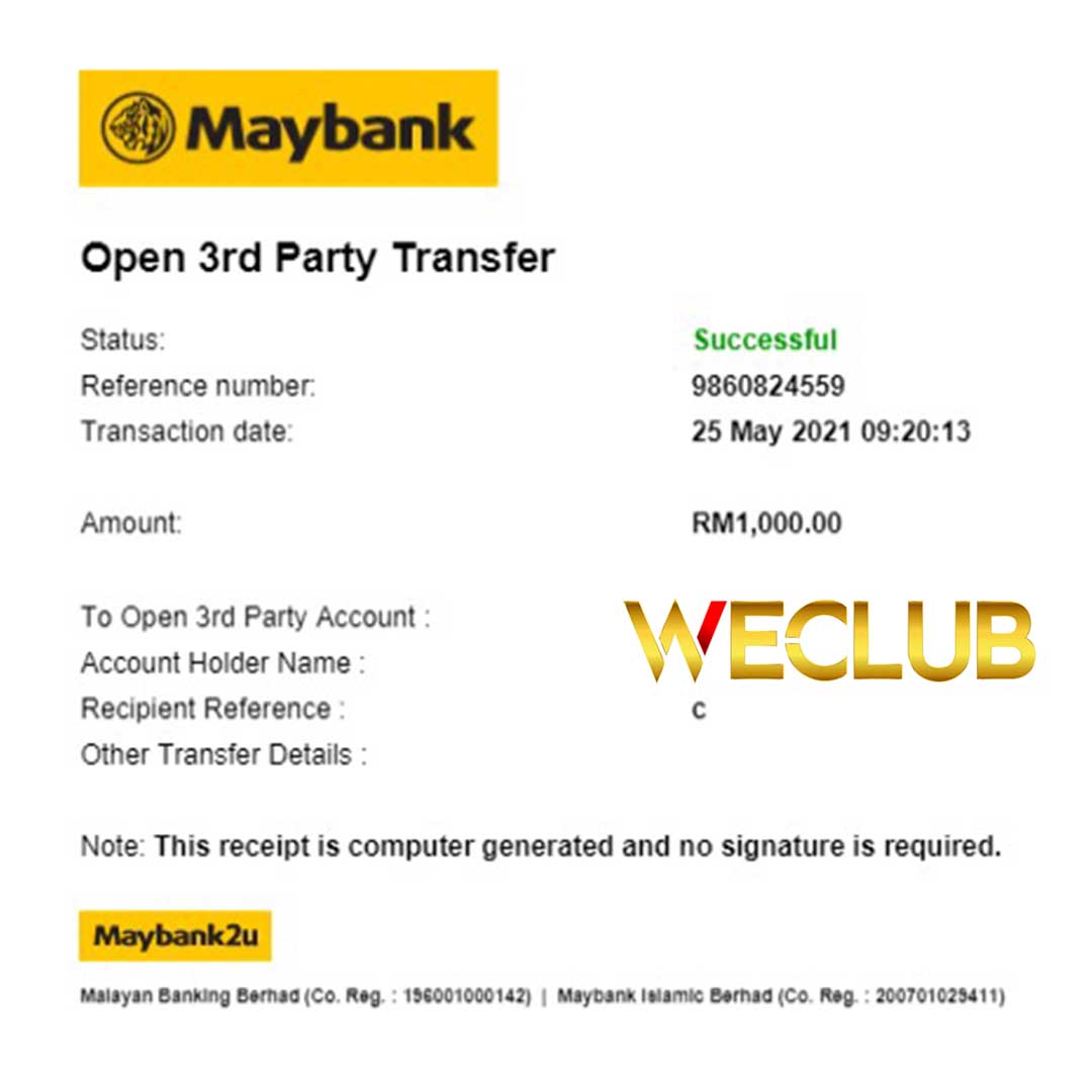 WeClub Trusted Online Casino Malaysia Payment Proof 3